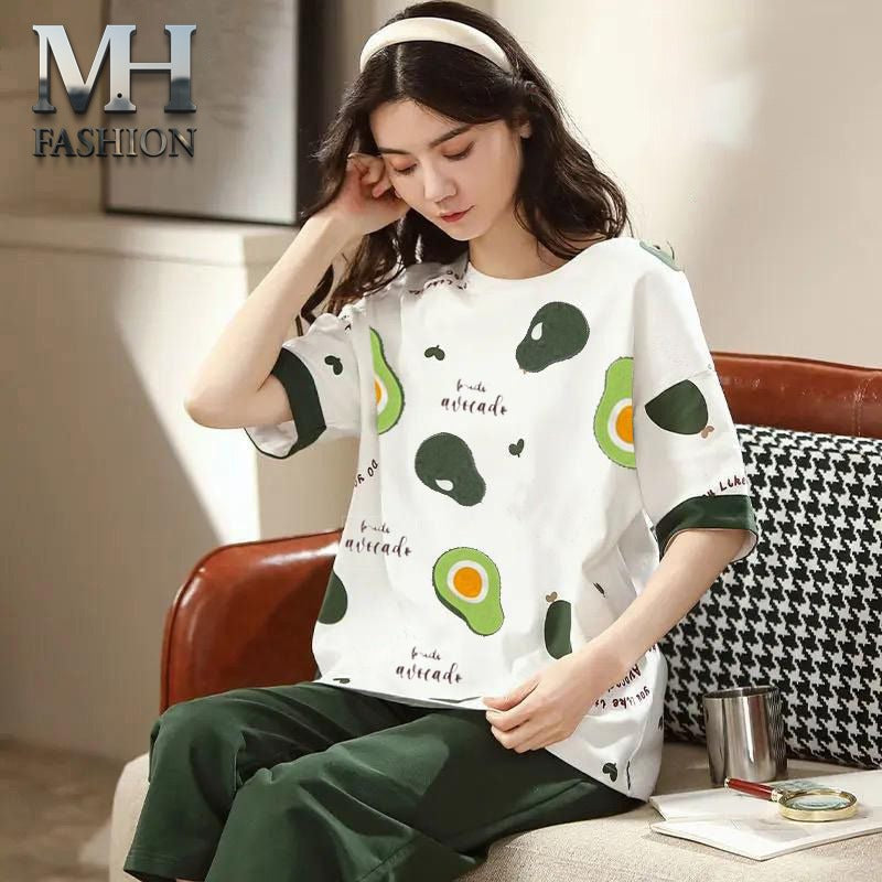 Avocado printed design night suit fabric cotton jarsy