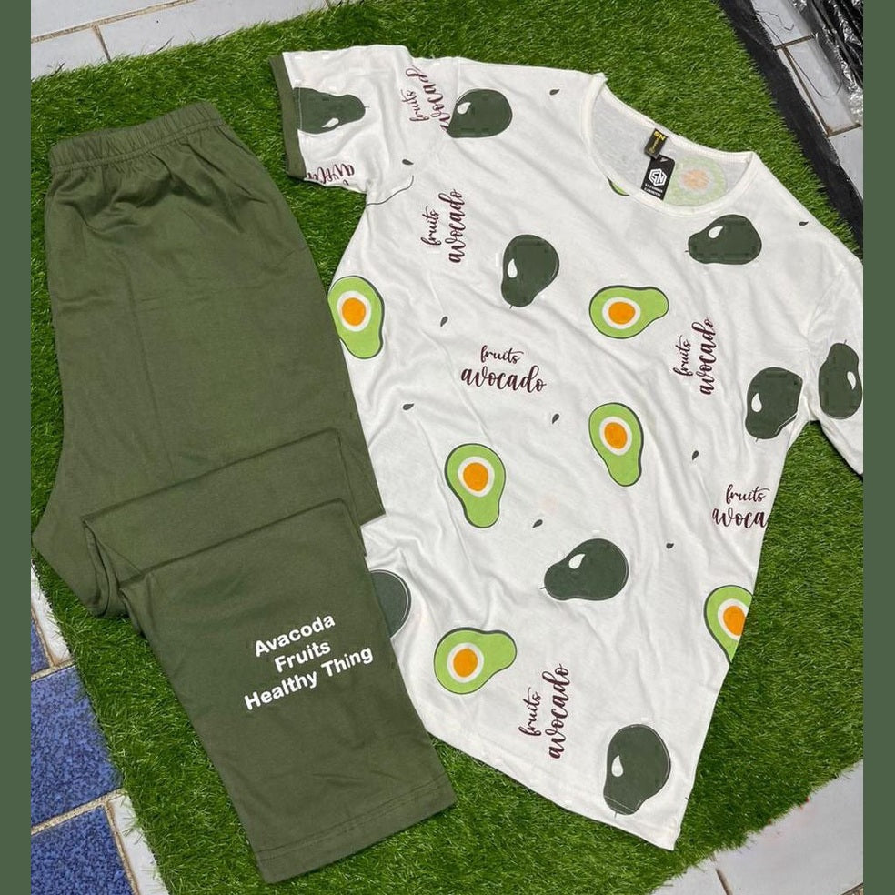 Avocado printed design night suit fabric cotton jarsy