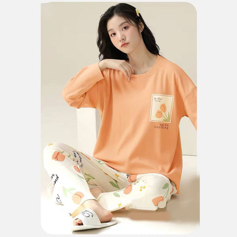 ORANGE  POCKET PRINTED NIGHT DRESS IN COTTON FABRIC