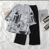 Planet gray printed night suit cotton jersey fabric