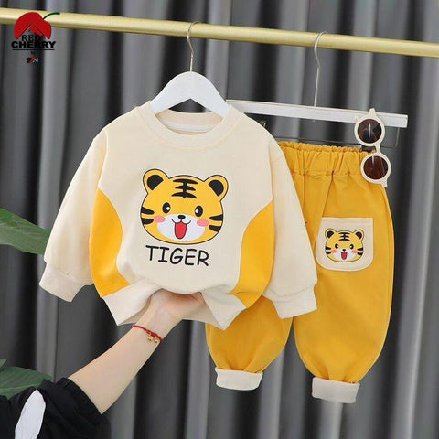 Yellow Tiger  Printed Kids Winter Track Suit Fabric Fleece