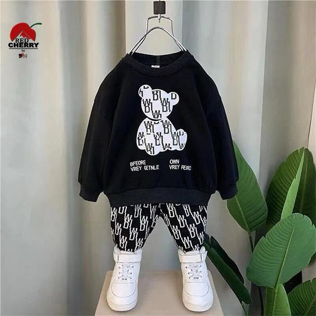Black White Teddy Kids Winter Track Suit Fabric Fleece