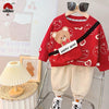 Red Pocket Bear  Printed Kids Winter Track Suit Fabric Fleece