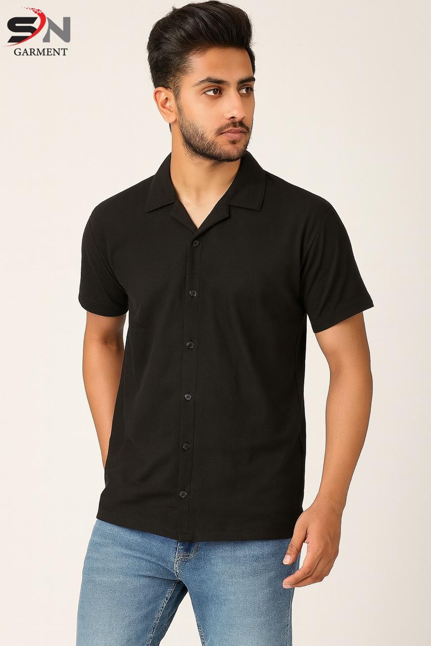 Black Button Down Polo Shirt For Mens & Boys