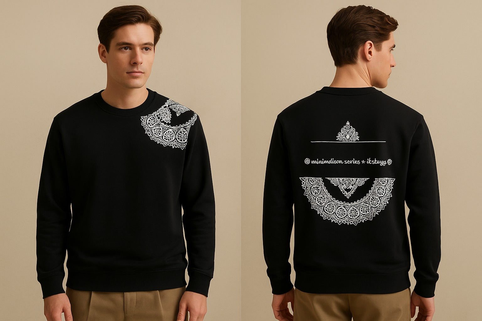 BACK LATTER PRINTED AND EMBOSED PRINTED SWEATSHIRT BLACK COLOUR FABRIC FLEECE