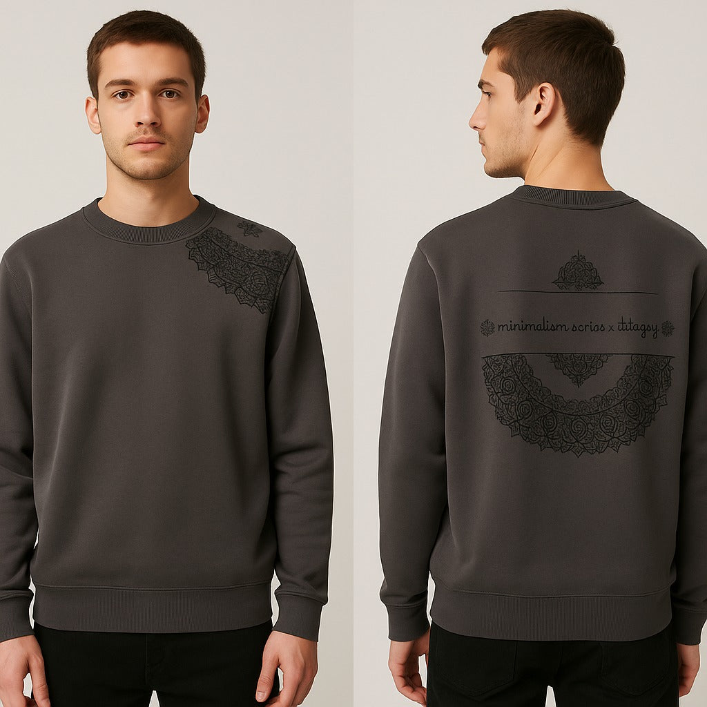 BACK LATTER PRINTED AND EMBOSED PRINTED SWEATSHIRT GREY COLOUR FABRIC FLEECE