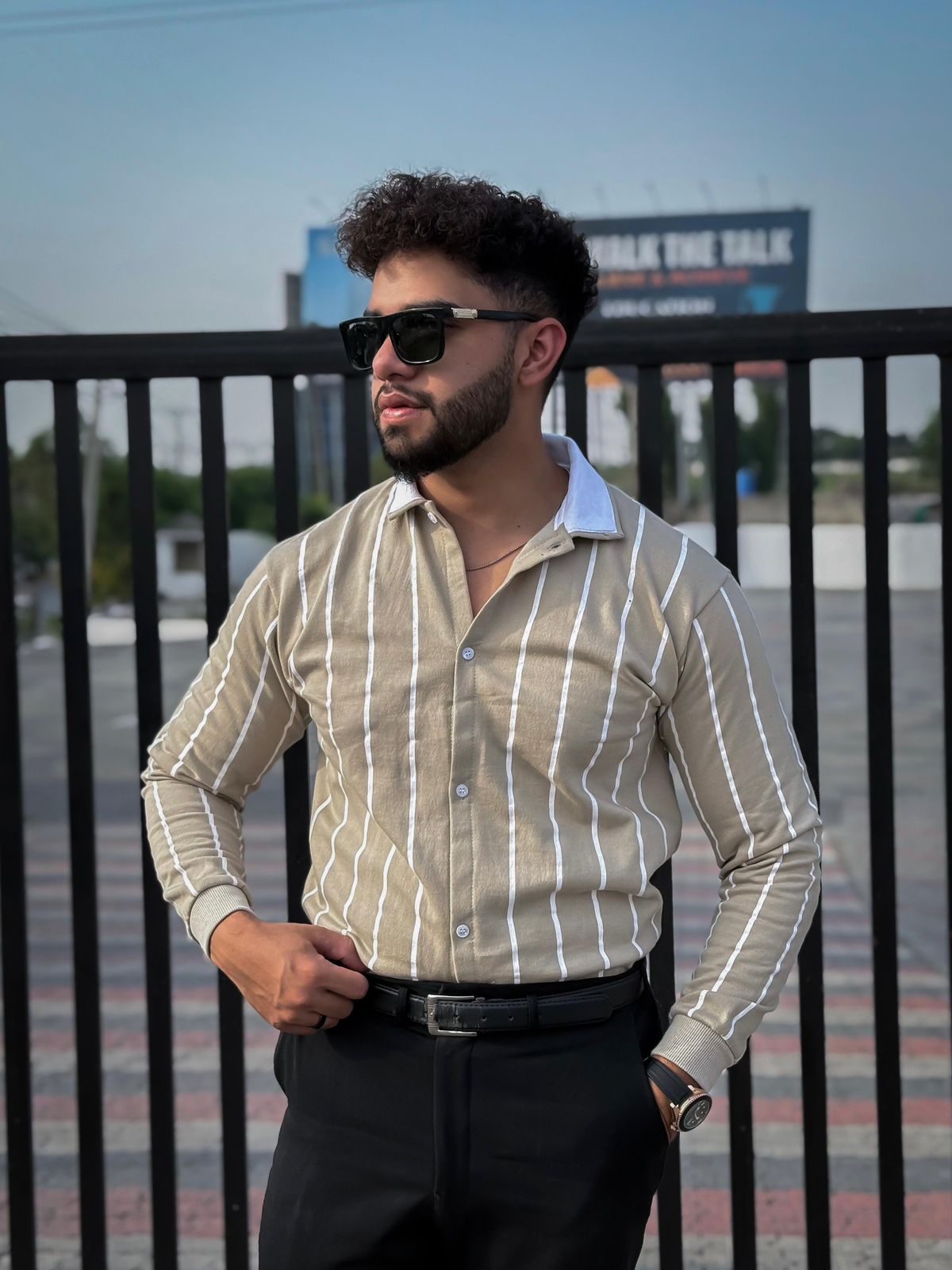 Button Down Stripe Printed Shirt Style Jacket For Mens & Boys