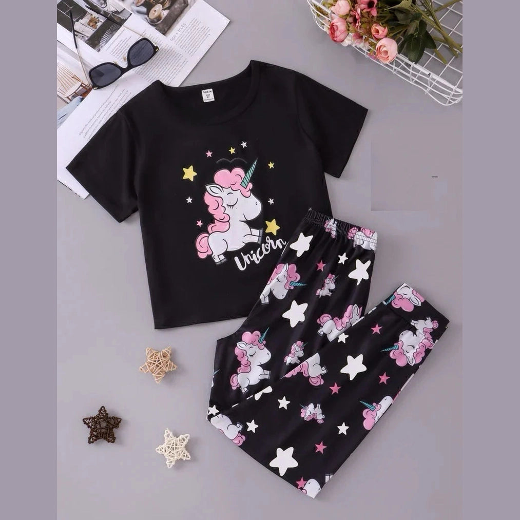 Black Unicorn Style Shirt & Trouser For Baby & Baba